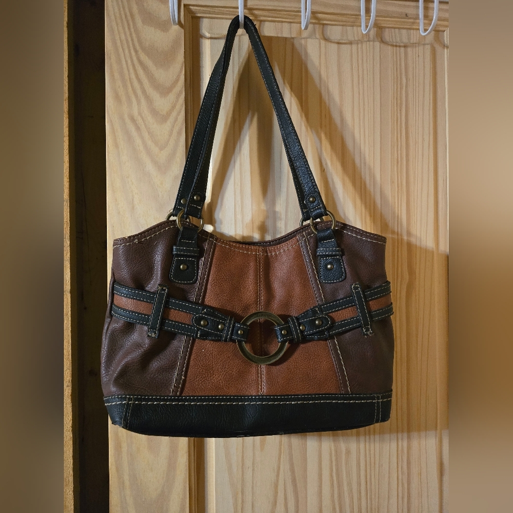 Brown and black medium shoulder purse